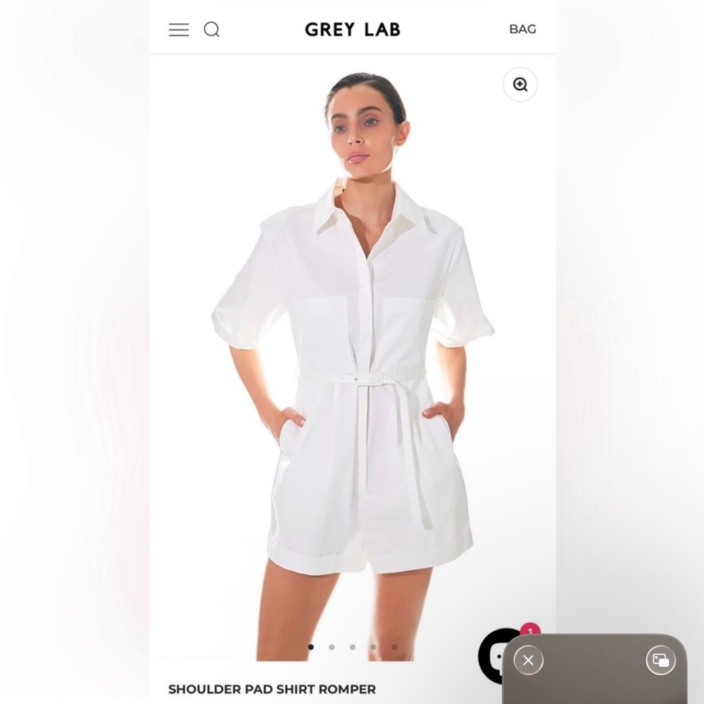 GREY LAB Shoulder Pad White Shirt Romper with Belt